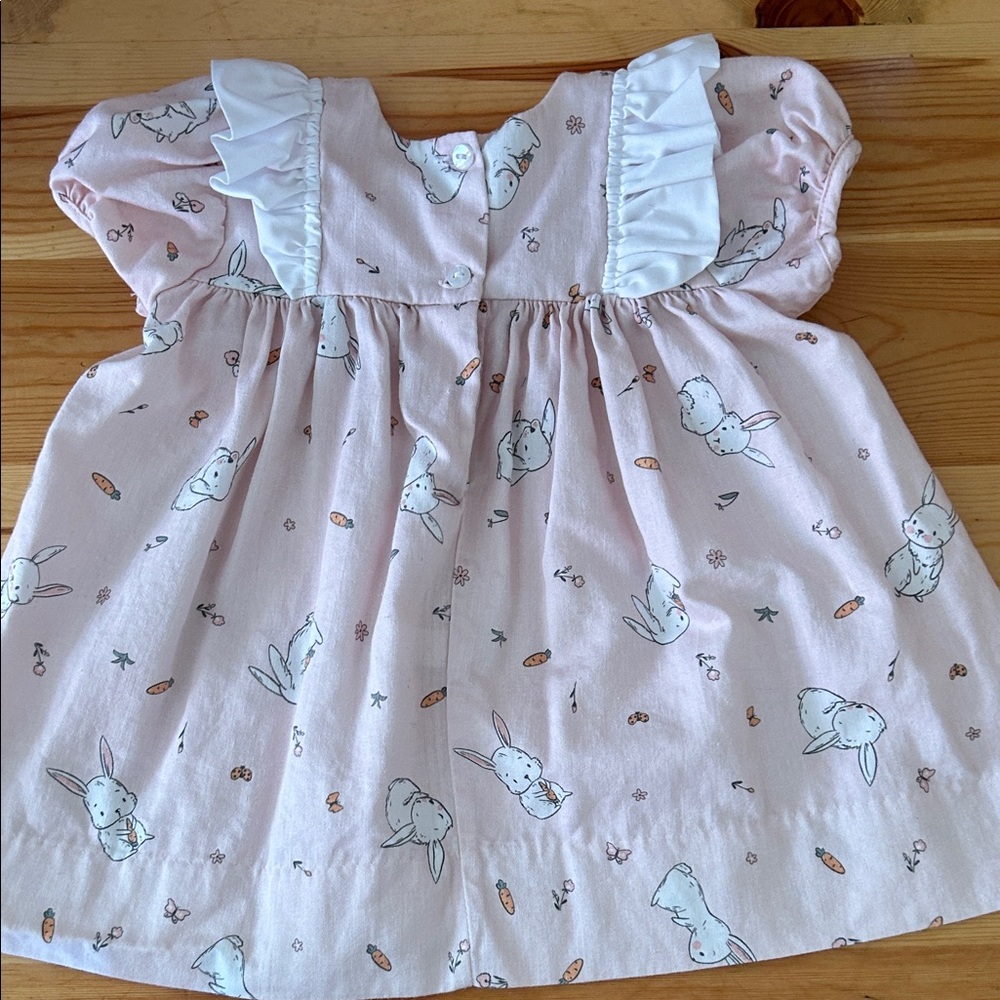 Lulu Bebe 12 mo Pink Bunny 🐰 Print Ruffle Cotton Baby Dress - Picture 6 of 8